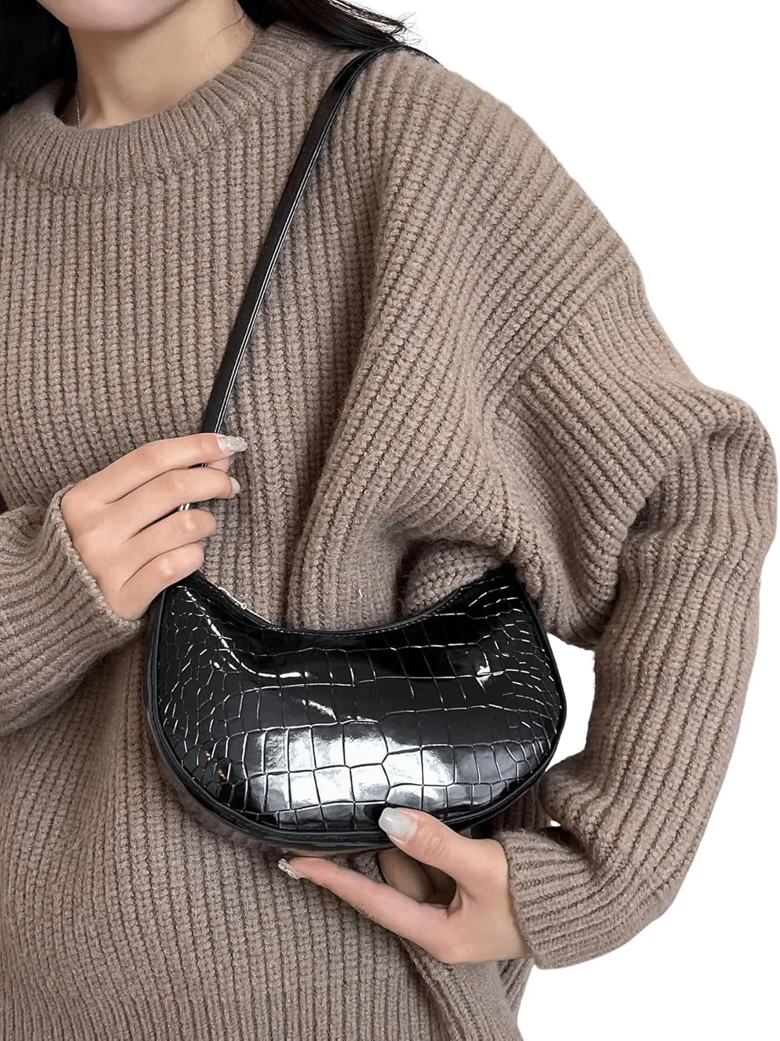 SweatyRocks Women's Elegant PU Leather Medium Shoulder Bag Geometric Quilted Zip Top Solid Hobo Bag with Adjustable Strap