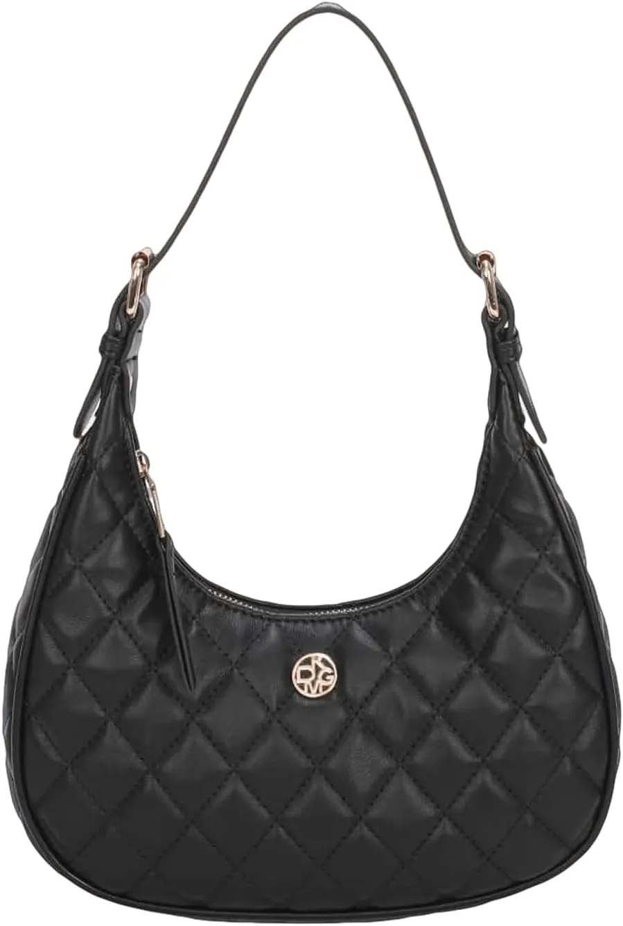 SweatyRocks Women's Elegant PU Leather Medium Shoulder Bag Geometric Quilted Zip Top Solid Hobo Bag with Adjustable Strap