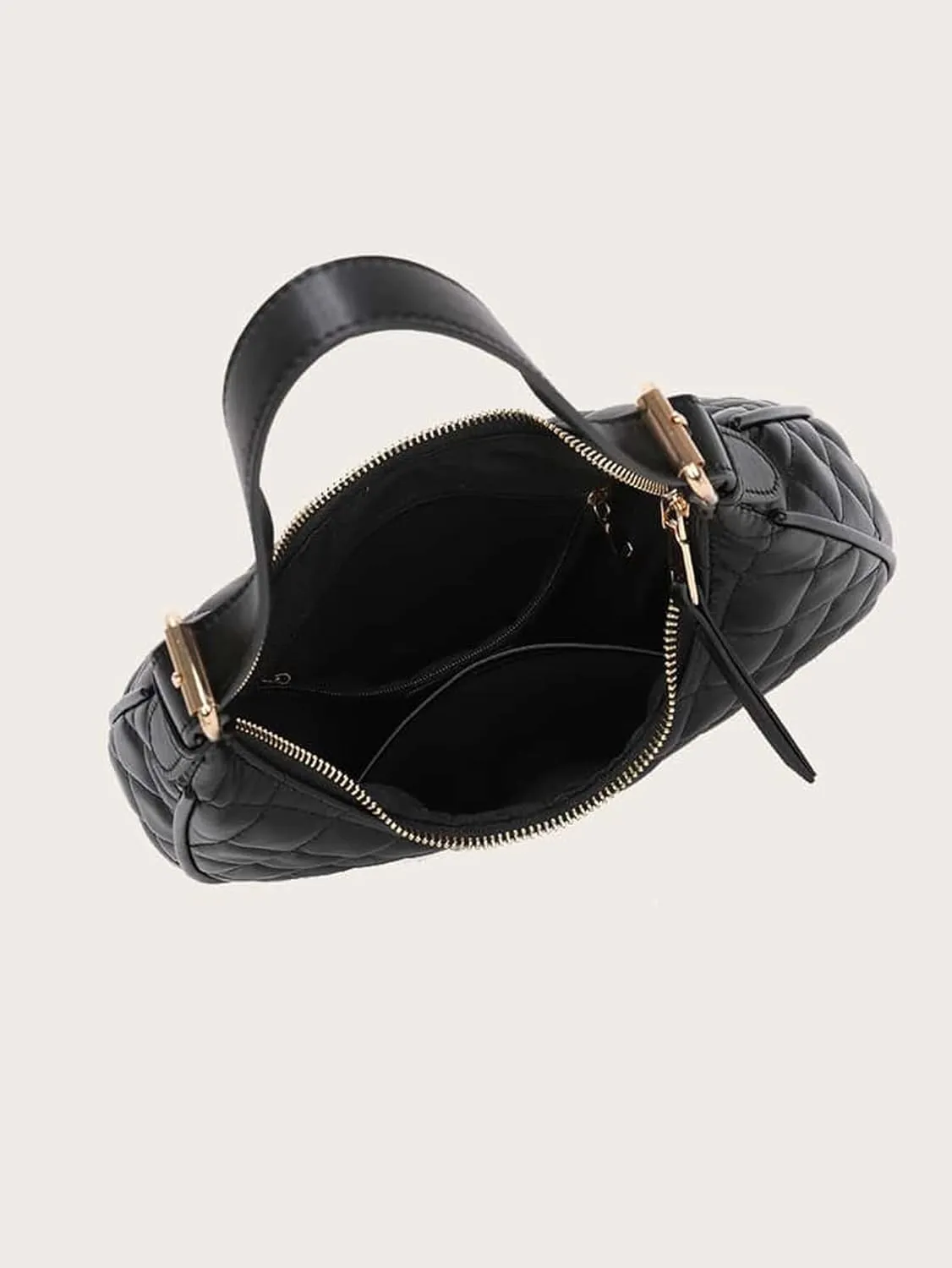 SweatyRocks Women's Elegant PU Leather Medium Shoulder Bag Geometric Quilted Zip Top Solid Hobo Bag with Adjustable Strap