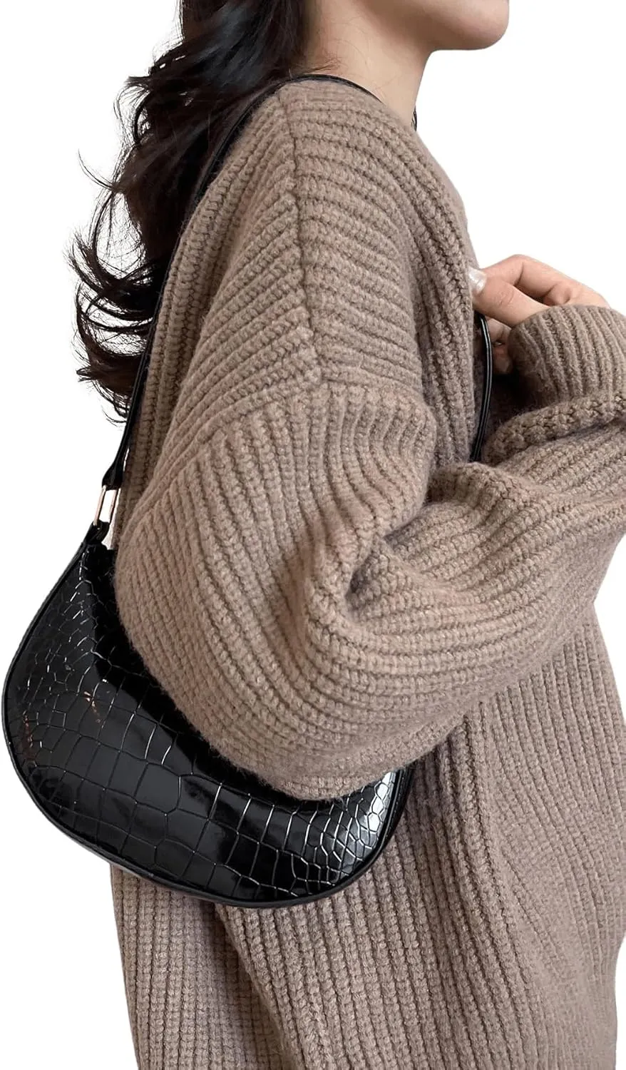 SweatyRocks Women's Elegant PU Leather Medium Shoulder Bag Geometric Quilted Zip Top Solid Hobo Bag with Adjustable Strap