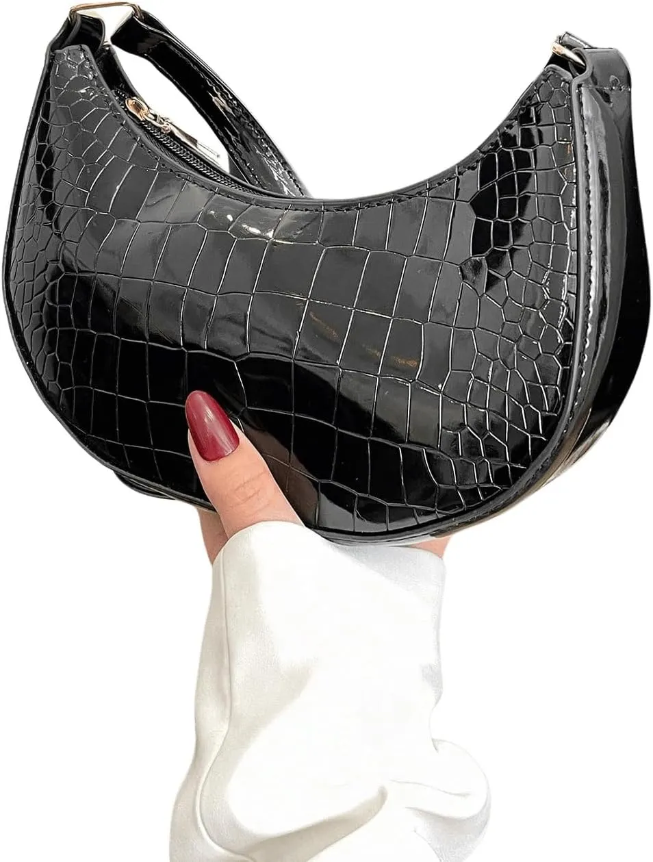 SweatyRocks Women's Elegant PU Leather Medium Shoulder Bag Geometric Quilted Zip Top Solid Hobo Bag with Adjustable Strap