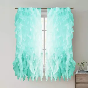 Sweet Home Collection SHRPNL-63-SEA-2PK Sheer Voile Vertical Ruffled Window Curtain Panel 50" X 63", Sea, 63" x 50"