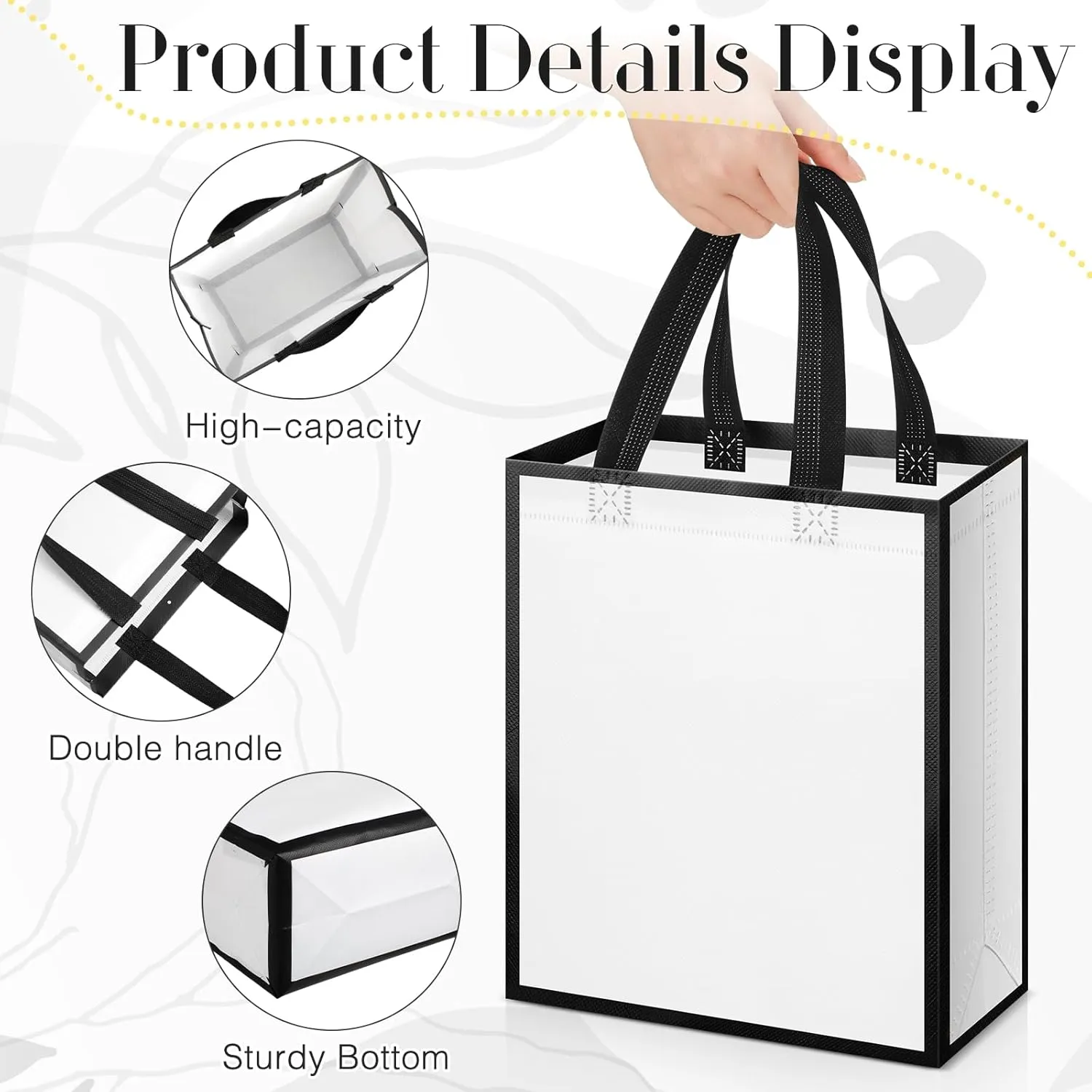 Sweetude 16 Pcs Reusable Gift Goodie Bags with Handles Non Woven Party Favor Shopping Tote Bags for Wedding Birthday Holiday Party Graduation Bridesmaid Gift(White Black,8 x 4 x 10 Inch)