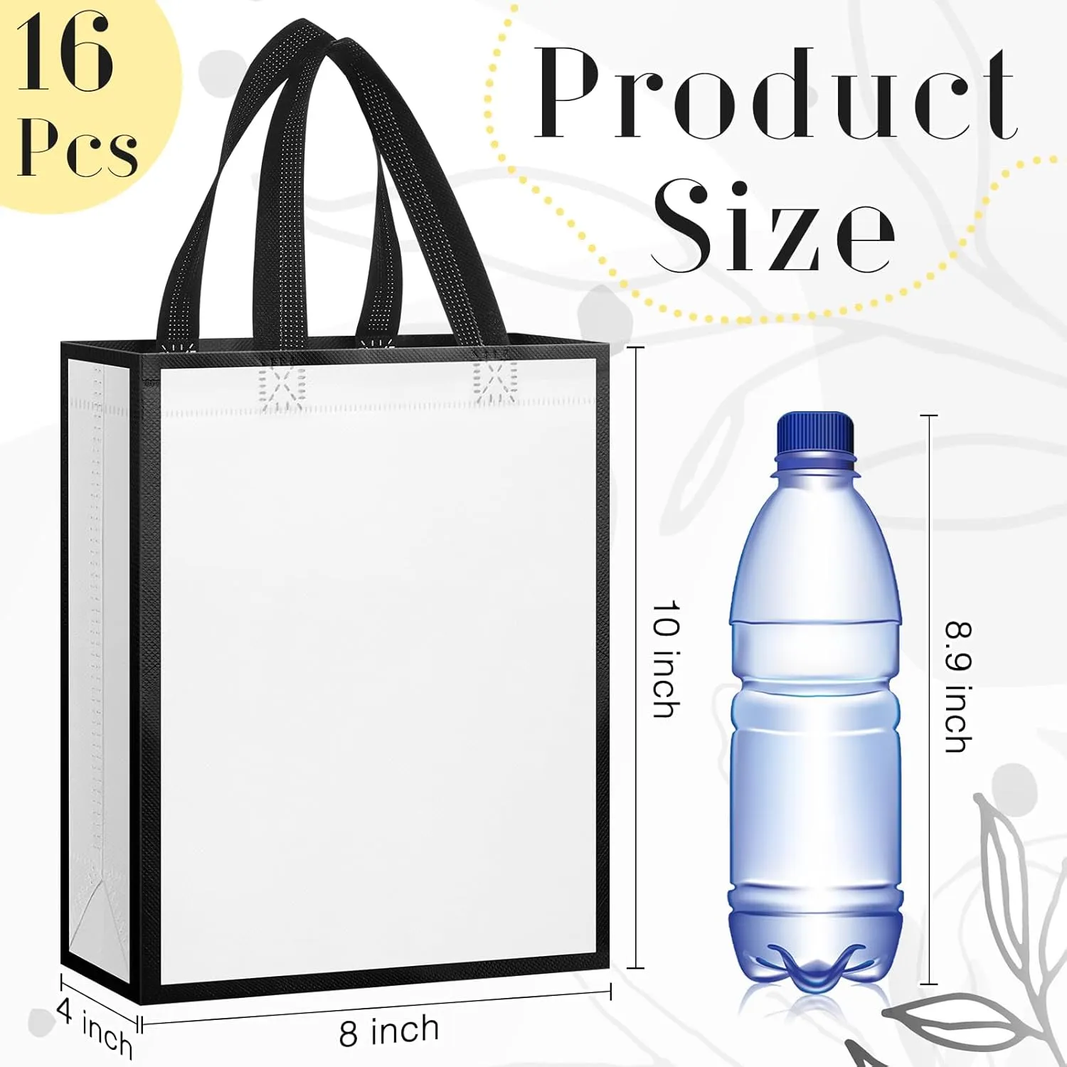 Sweetude 16 Pcs Reusable Gift Goodie Bags with Handles Non Woven Party Favor Shopping Tote Bags for Wedding Birthday Holiday Party Graduation Bridesmaid Gift(White Black,8 x 4 x 10 Inch)