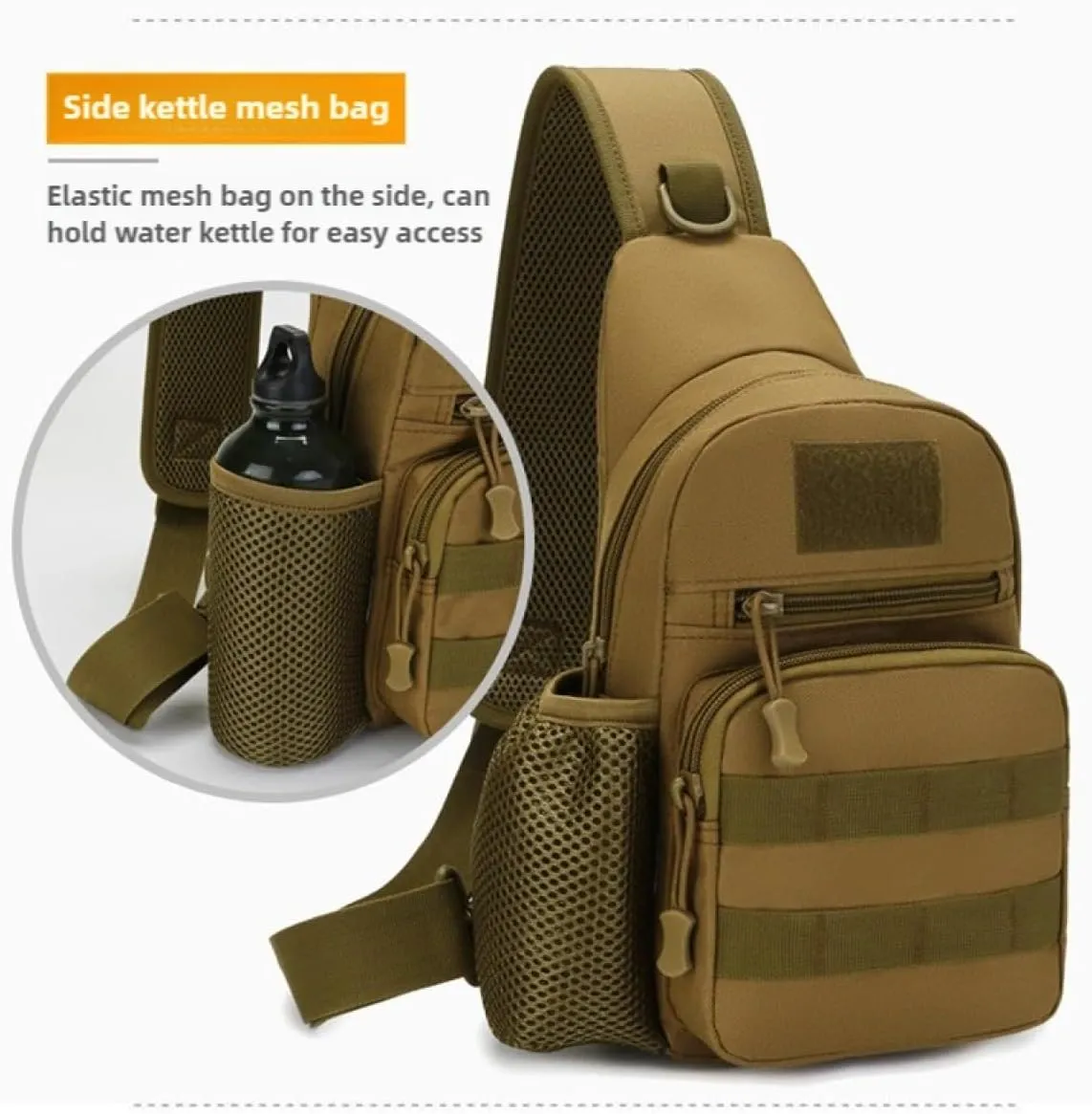 Tactical Sling Backpack with MOLLE Pouch Water Bottle Holder - Convertible Chest/Shoulder Bag for Men, Cycling, Fishing, Hiking | One Strap EDC Crossbody Bag, Outdoor Gear(Black)