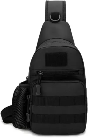 Tactical Sling Backpack with MOLLE Pouch Water Bottle Holder - Convertible Chest/Shoulder Bag for Men, Cycling, Fishing, Hiking | One Strap EDC Crossbody Bag, Outdoor Gear(Black)