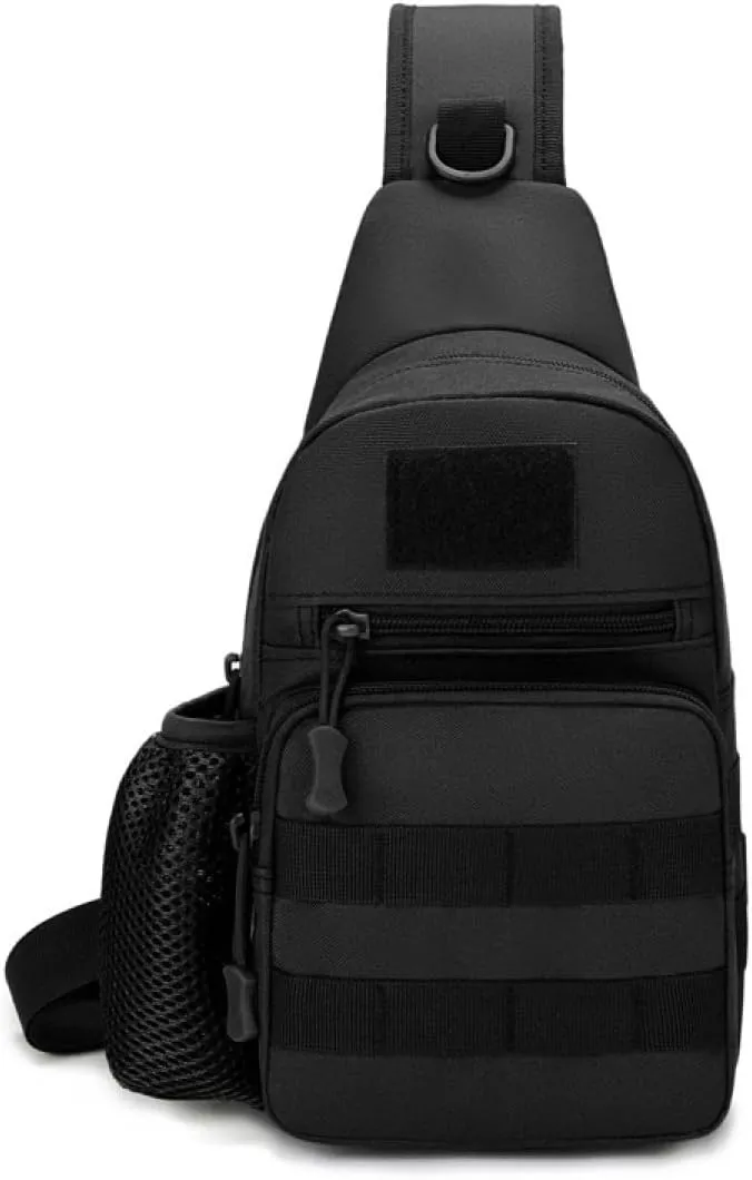 Tactical Sling Backpack with MOLLE Pouch Water Bottle Holder - Convertible Chest/Shoulder Bag for Men, Cycling, Fishing, Hiking | One Strap EDC Crossbody Bag, Outdoor Gear(Black)
