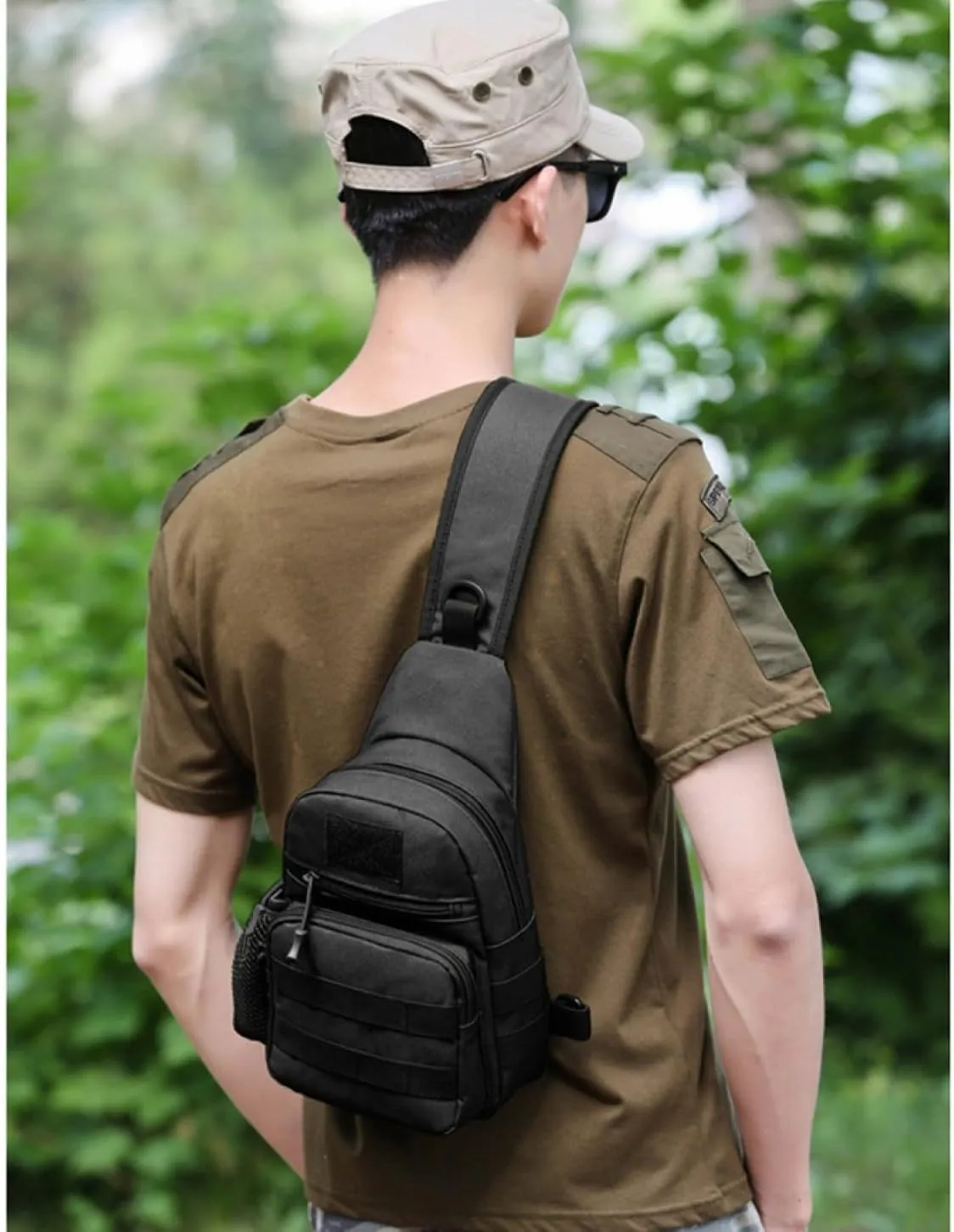 Tactical Sling Backpack with MOLLE Pouch Water Bottle Holder - Convertible Chest/Shoulder Bag for Men, Cycling, Fishing, Hiking | One Strap EDC Crossbody Bag, Outdoor Gear(Black)