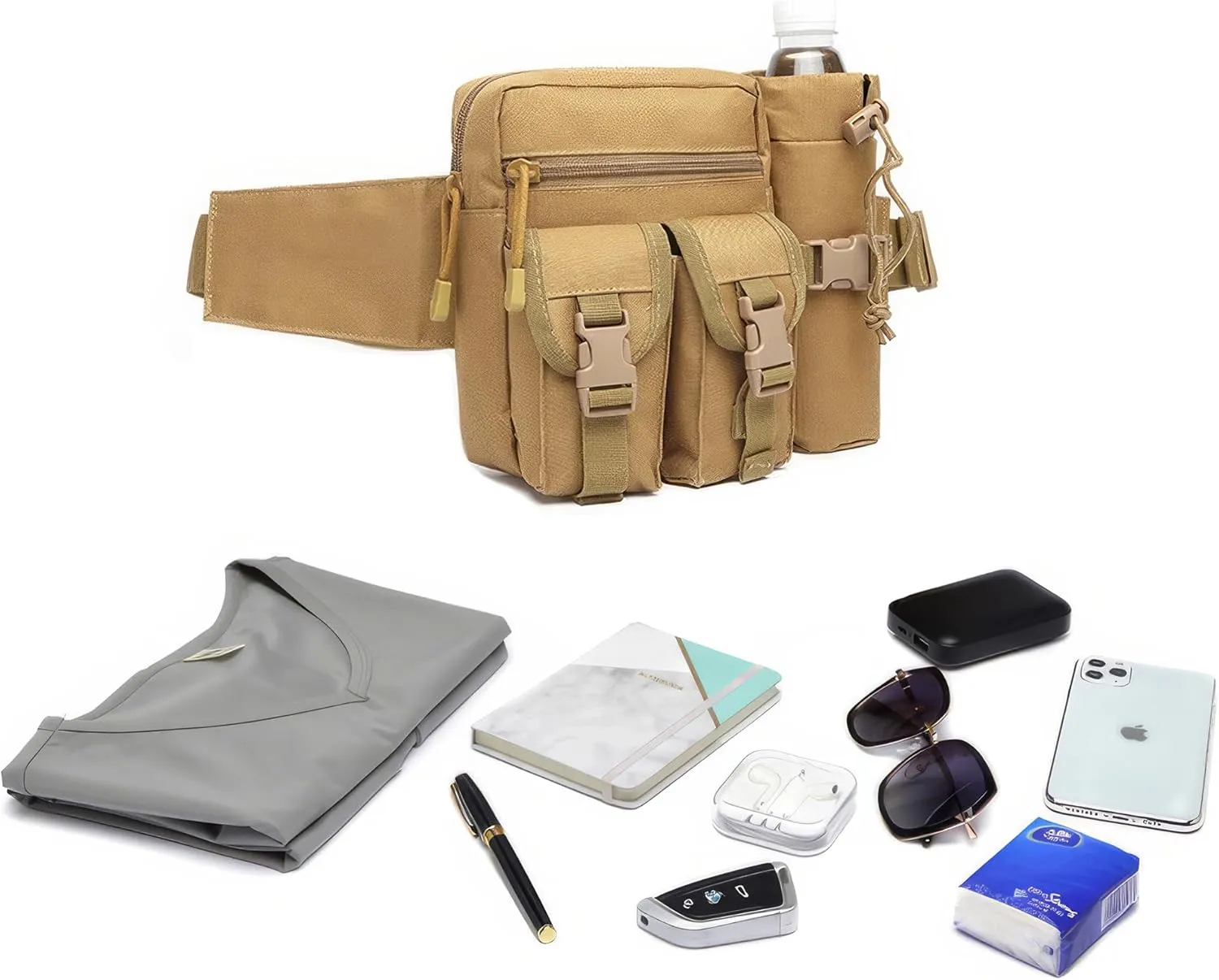 Tactical Waist Pack with Water Bottle Holder Versatile and Waterproof Military Fanny Pack Utility Belt for Outdoor Hiking Camping Fishing (Camo)