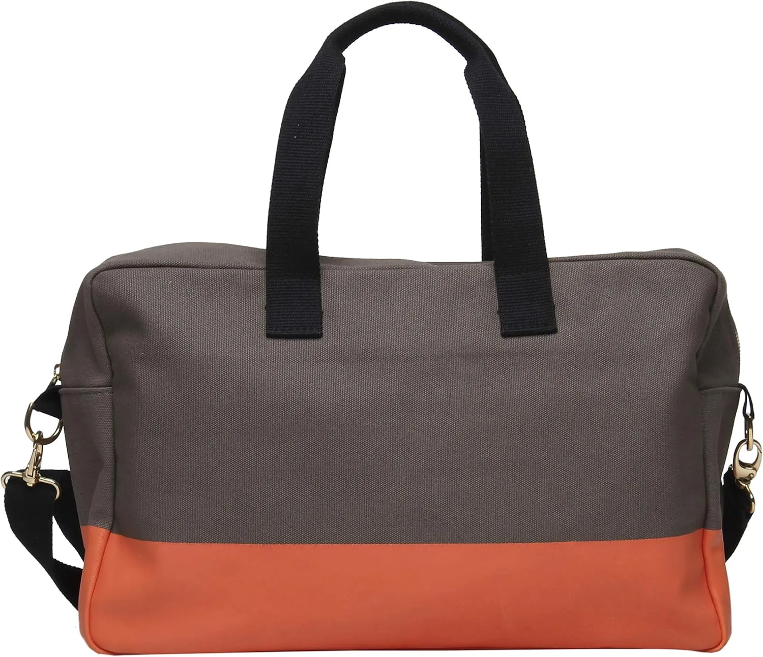 Tag&Crew Travel Duffle Multi Pocket Carry On Large Overnight Canvas Bag for Men Women with Water Proof Bottom Detachable Shoulder Strap - Orange on Grey
