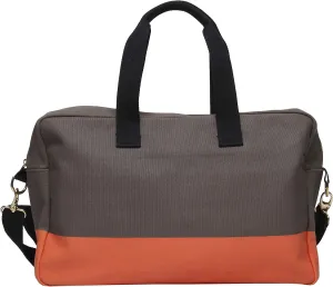 Tag&Crew Travel Duffle Multi Pocket Carry On Large Overnight Canvas Bag for Men Women with Water Proof Bottom Detachable Shoulder Strap - Orange on Grey