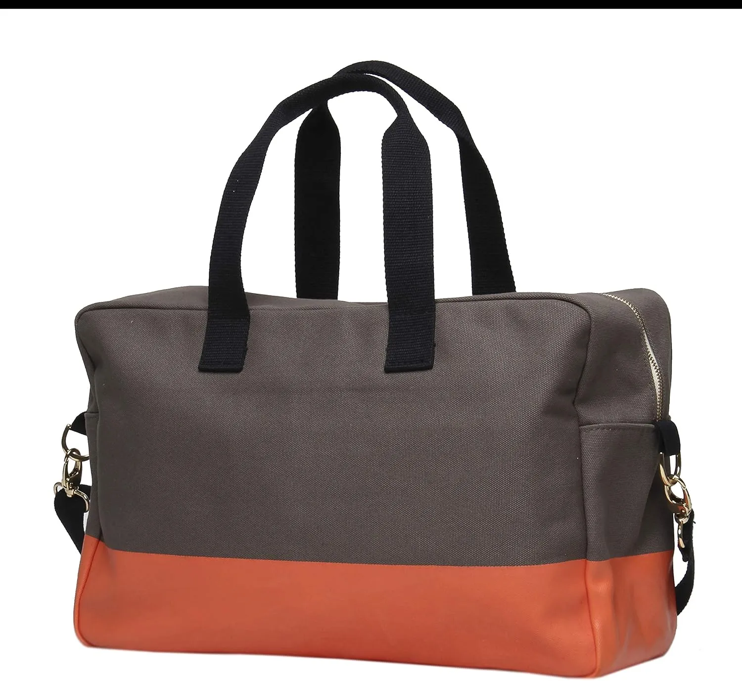 Tag&Crew Travel Duffle Multi Pocket Carry On Large Overnight Canvas Bag for Men Women with Water Proof Bottom Detachable Shoulder Strap - Orange on Grey