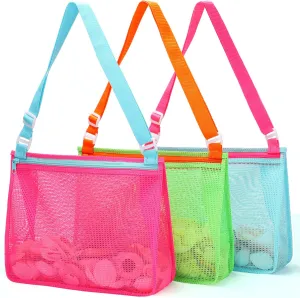 Tagitary Beach Toys Large Mesh Beach Bag Sand Toy Shell Collecting Bag for Holding Shells Pool Bag Swimming Accessories Gift for Teens Boys and Girls (Only Bags,A Set of 3)