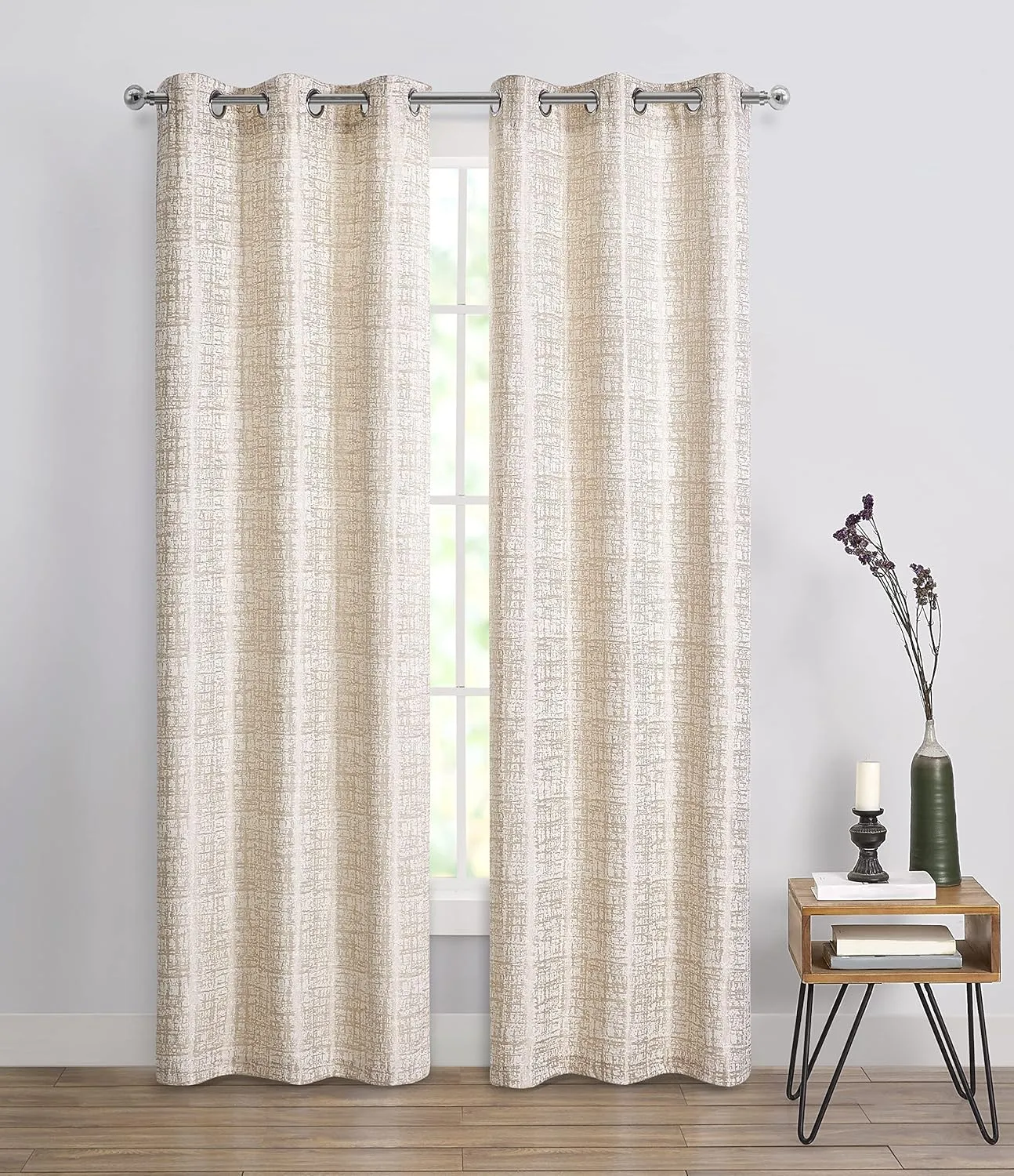 Tahari Home - Window Curtains, Blackout Panels with Grommet Top, Abstract Home Decor (Emilia Champagne, 38" x 84")