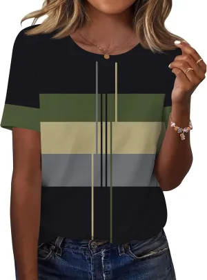 TCOT Women's Tops Summer Short Sleeve Crew Neck Shirts Dressy Casual Blouses for Women S-3XL