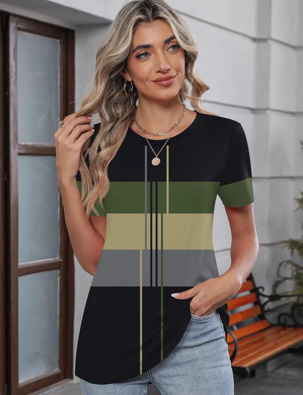 TCOT Women's Tops Summer Short Sleeve Crew Neck Shirts Dressy Casual Blouses for Women S-3XL