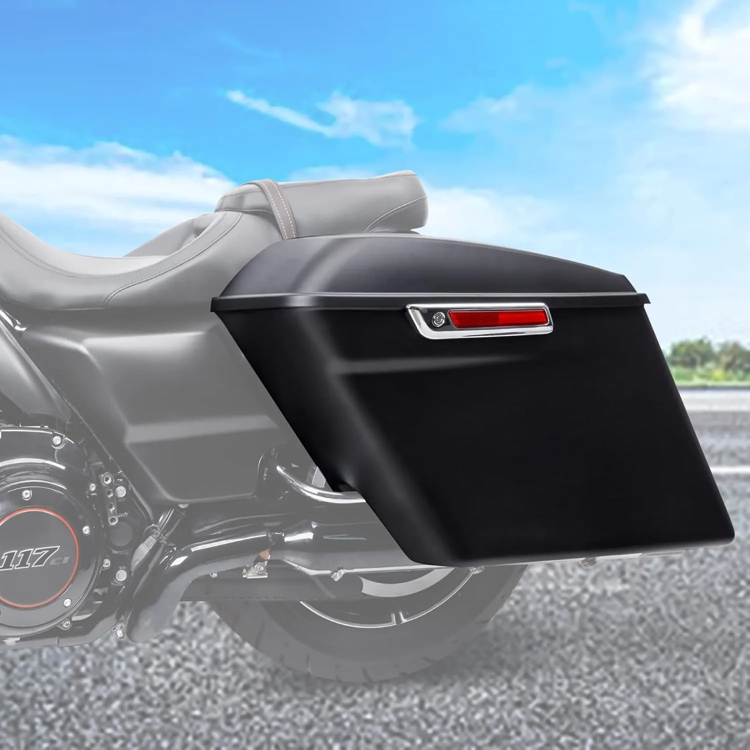 TCT-MOTORPARTS Matte Black 5" Extended Stretched Saddlebags Saddle Bags For Harley Touring 2014-2023 Street Glide Road King Electra Glide Ultra-Classic