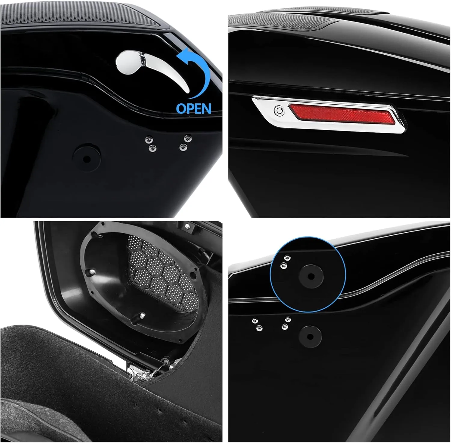 TCT-MOTORPARTS Matte Black 5" Extended Stretched Saddlebags Saddle Bags For Harley Touring 2014-2023 Street Glide Road King Electra Glide Ultra-Classic