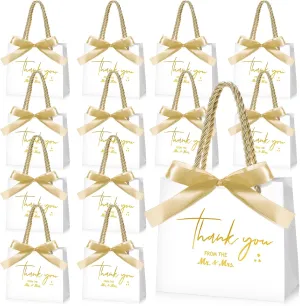 Tenceur 50 Gold Foil Mr. and Mrs. Thank You Gift Bags with Handles - Small Wedding Welcome Bags
