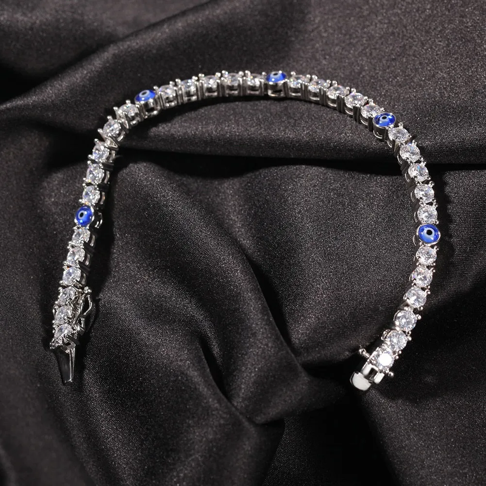 Tennis Bracelet 4mm Turkish Blue Eyes Bracelet AAA CZ Iced Out  Luxury Bangles Wholesale Women Jewelry