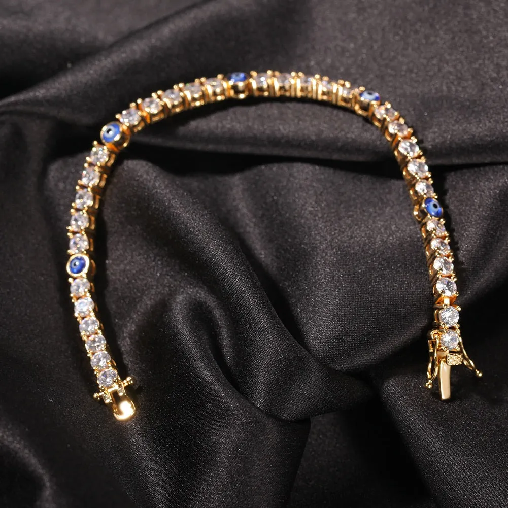 Tennis Bracelet 4mm Turkish Blue Eyes Bracelet AAA CZ Iced Out  Luxury Bangles Wholesale Women Jewelry