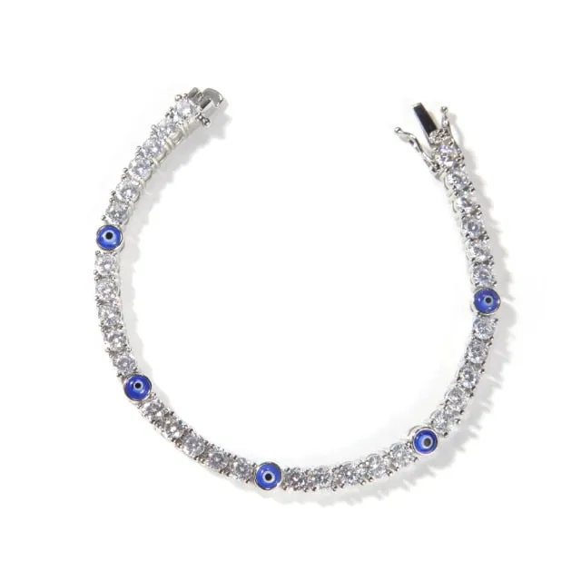Tennis Bracelet 4mm Turkish Blue Eyes Bracelet AAA CZ Iced Out  Luxury Bangles Wholesale Women Jewelry