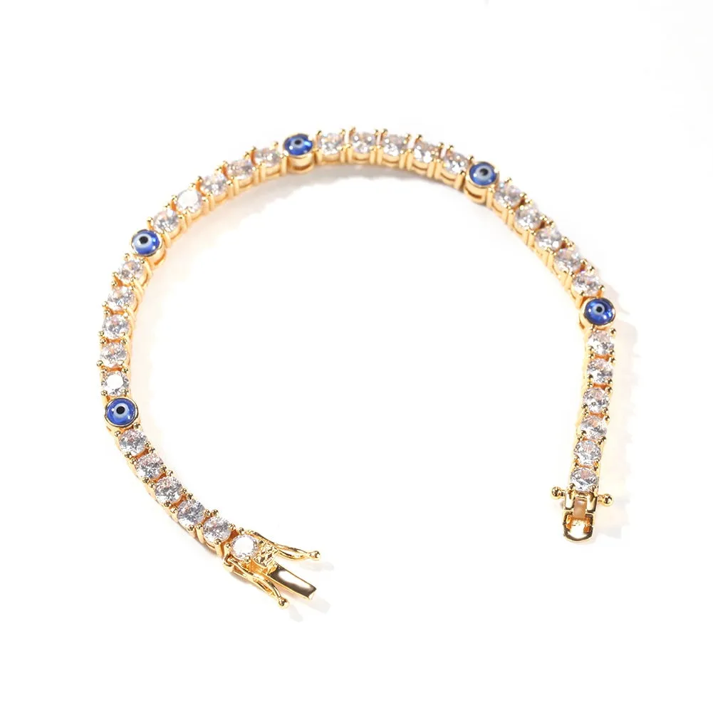 Tennis Bracelet 4mm Turkish Blue Eyes Bracelet AAA CZ Iced Out  Luxury Bangles Wholesale Women Jewelry