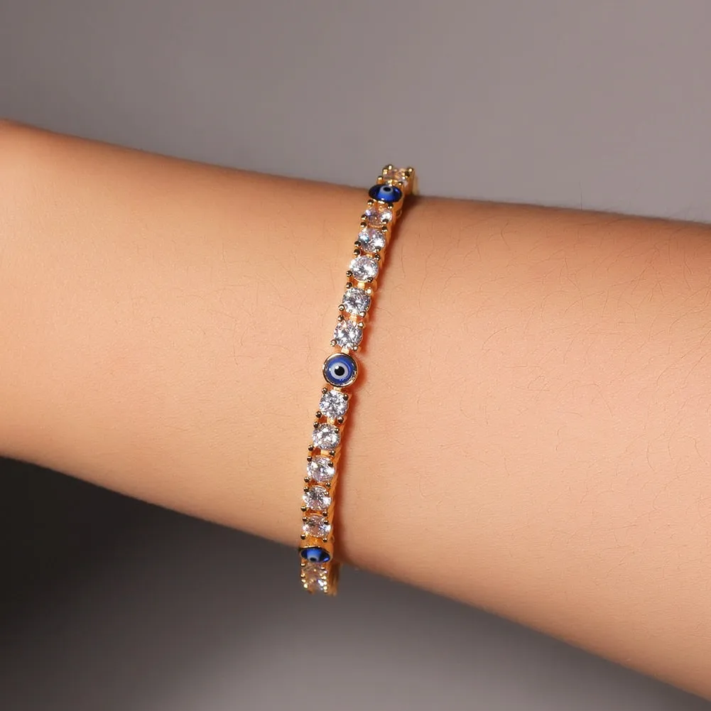 Tennis Bracelet 4mm Turkish Blue Eyes Bracelet AAA CZ Iced Out  Luxury Bangles Wholesale Women Jewelry