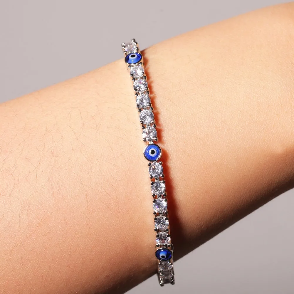 Tennis Bracelet 4mm Turkish Blue Eyes Bracelet AAA CZ Iced Out  Luxury Bangles Wholesale Women Jewelry