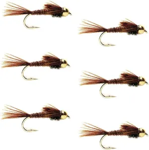 The Fly Fishing Place Tungsten Bead Head Nymph Fly Fishing Flies - Pheasant Tail Trout Fly - Nymph Wet Fly - 6 Flies Hook Size 18