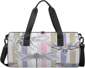 The Pattern Of Dragonflies And Butterflies Sports Duffel Bag, Gym Tote Bag Waterproof Weekender Travel Bag for Overnight Travel Luggage Workout Women Men