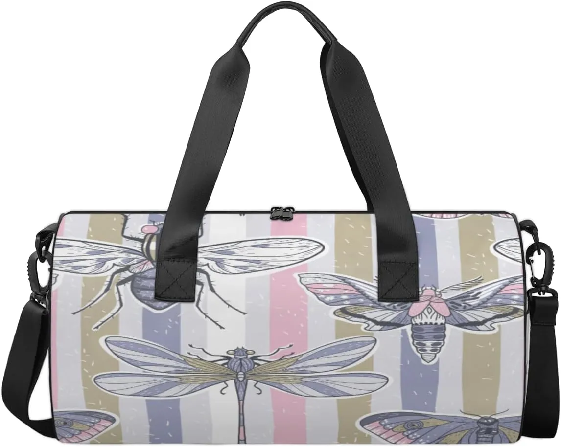The Pattern Of Dragonflies And Butterflies Sports Duffel Bag, Gym Tote Bag Waterproof Weekender Travel Bag for Overnight Travel Luggage Workout Women Men