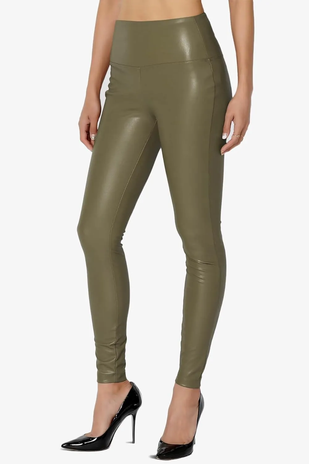 TheMogan Sexy Stretchy Faux Leather Leggings Wide Band High Waist Tights Pants