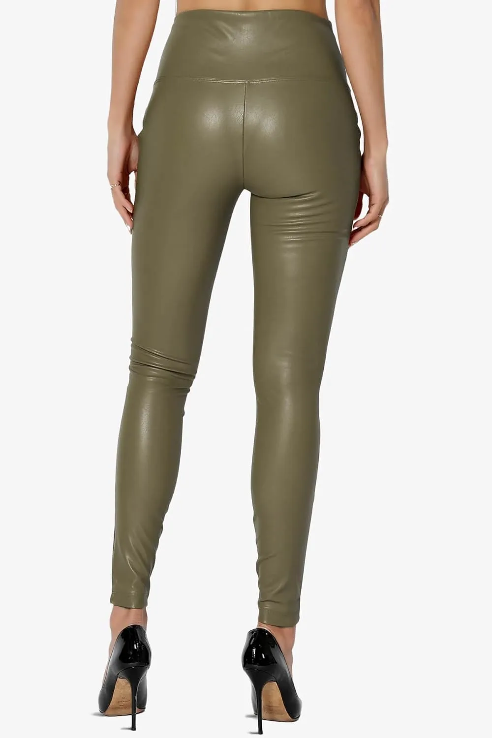 TheMogan Sexy Stretchy Faux Leather Leggings Wide Band High Waist Tights Pants