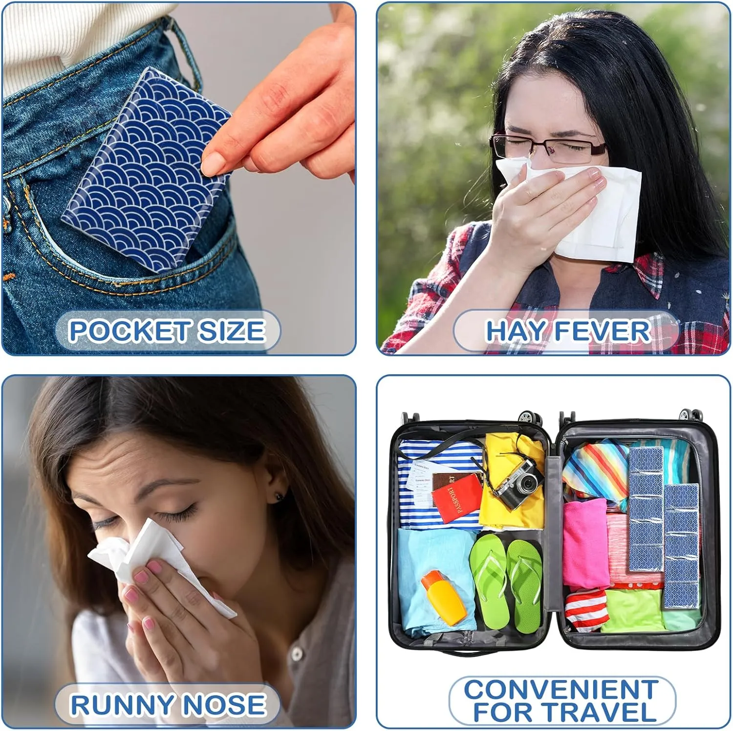 Therwen 100 Pack Pocket Tissues Travel Packs Bulk 1000 Sheet Mini Tissues Bulk 3 Ply Small Travel Size Paper Individual Pocket Size