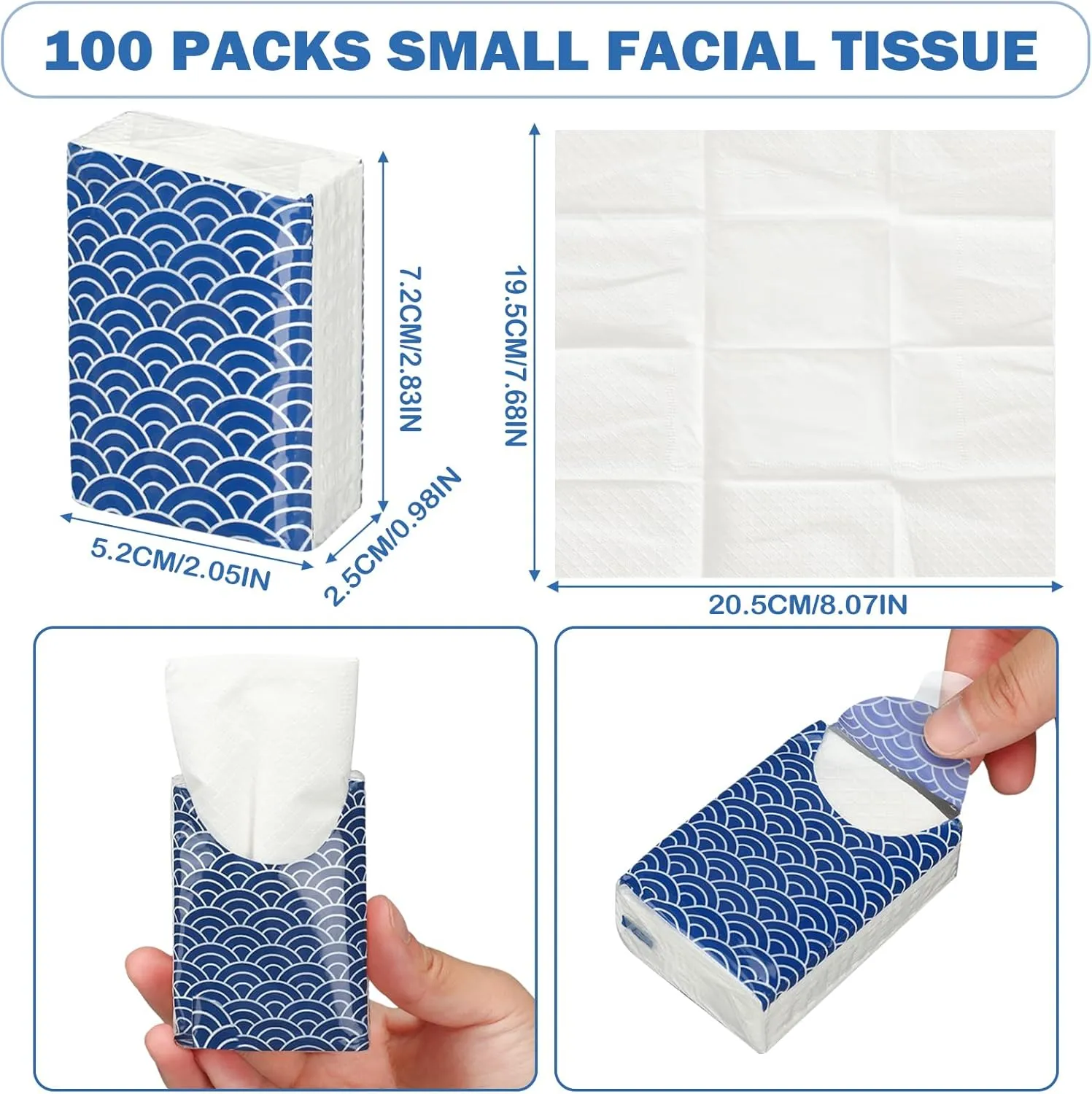 Therwen 100 Pack Pocket Tissues Travel Packs Bulk 1000 Sheet Mini Tissues Bulk 3 Ply Small Travel Size Paper Individual Pocket Size