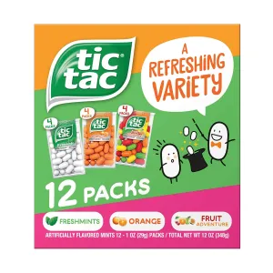 Tic Tac Flavor Variety Pack, Bulk 12 Pack, On-The-Go Refreshment, 1 oz Each
