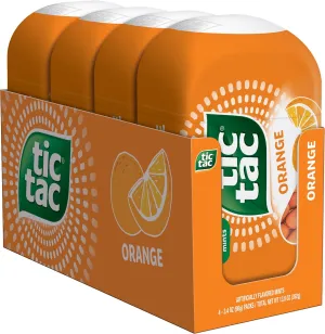 Tic Tac Orange Flavored Mints, 4 Bottle Packs, On-The-Go Refreshment, 3.4 oz Each