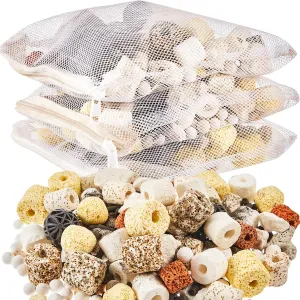 Timgle 3 Bags Bio Balls Ceramic Rings Set 1500 g Total 3.3 lb Aquarium Filter Media with Mesh Bag Ceramic Rings for Aquarium Filter Pond and Fish Tank Accessories Decorations