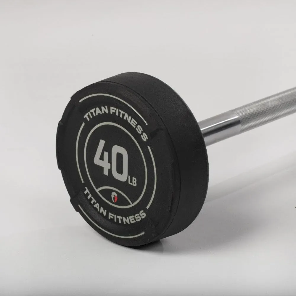 Titan Fitness Rubber Curl Fixed Barbells, Pre-Loaded Weight Bar for Strength Training & Weightlifting