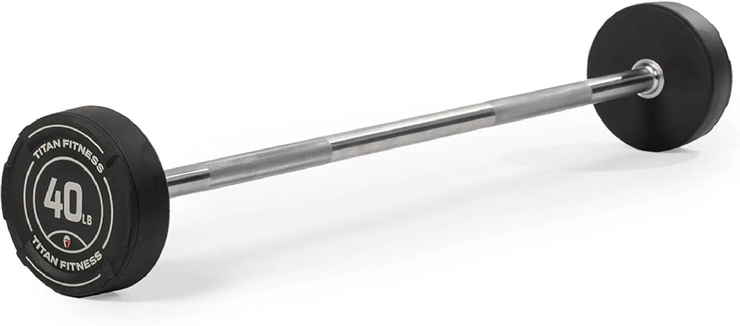 Titan Fitness Rubber Curl Fixed Barbells, Pre-Loaded Weight Bar for Strength Training & Weightlifting