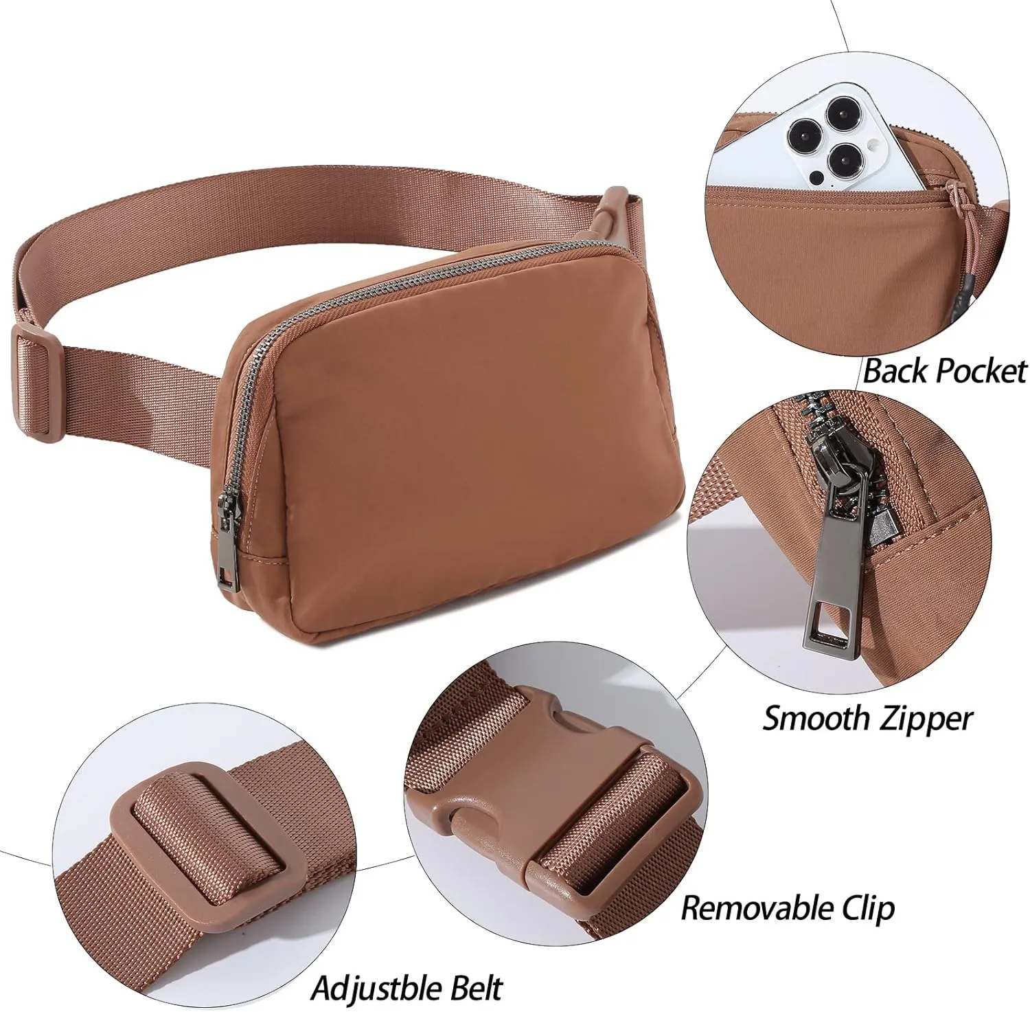 TOBVZOO Belt Bag Fanny Pack Crossbody Bags for Women Men, Everywhere Belt Bags with Adjustable Strap, Unisex Mini Fashion Waist Packs (Brown)