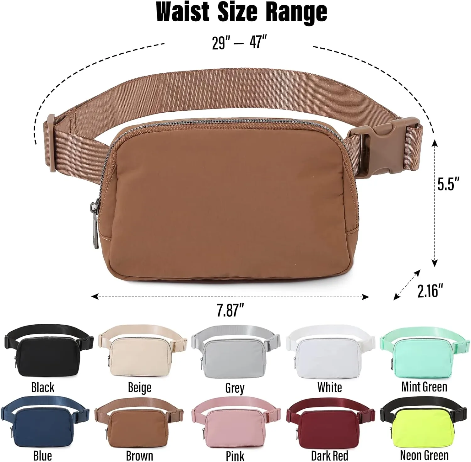 TOBVZOO Belt Bag Fanny Pack Crossbody Bags for Women Men, Everywhere Belt Bags with Adjustable Strap, Unisex Mini Fashion Waist Packs (Brown)