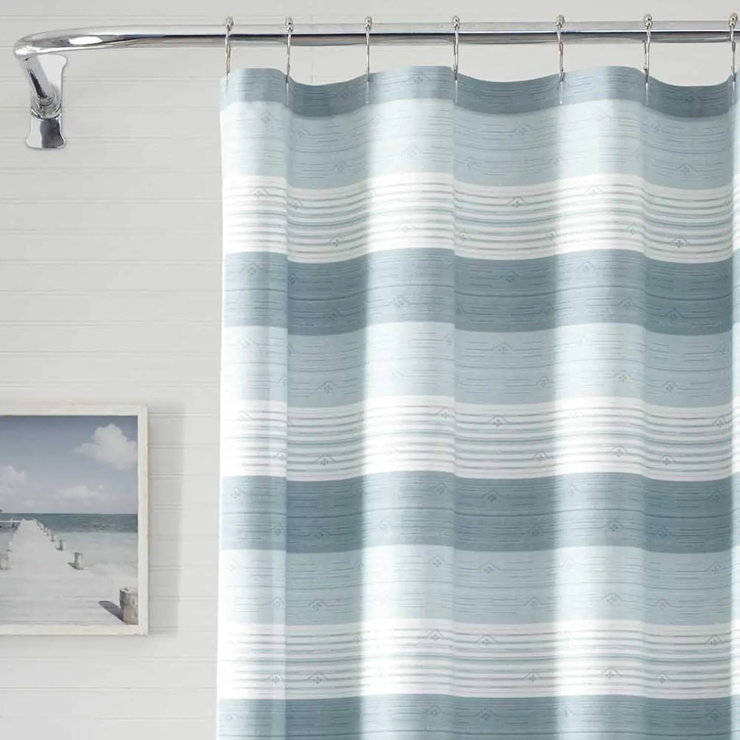 Tommy Bahama - Fabric Shower Curtain, Stylish Striped Bathroom Decor, Hook Holes Top (Hula Beach Blue, 72" x 72")