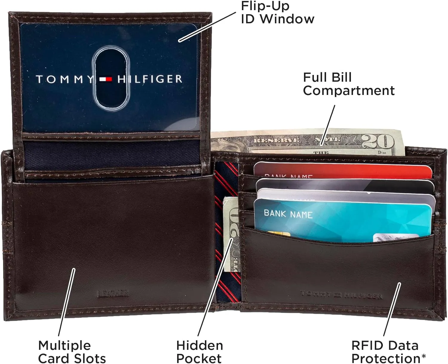Tommy Hilfiger Men's Classic Bifold Wallet with ID Window and Multiple Card Slots
