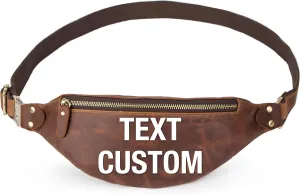 Top Grain Genuine Leather Customizable Slim Waist Pack for Man & Woman, Minimalist Vintage Design, Handmade with Detachable Hardware, Slim Fanny Pack Small Crossbody Belt Bag for Traveling or Riding