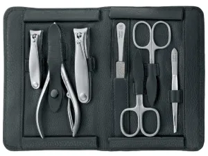 TopInox® "IMANTADO XL" Manicure Set for Men in Black Leather Case by Niegeloh, Germany