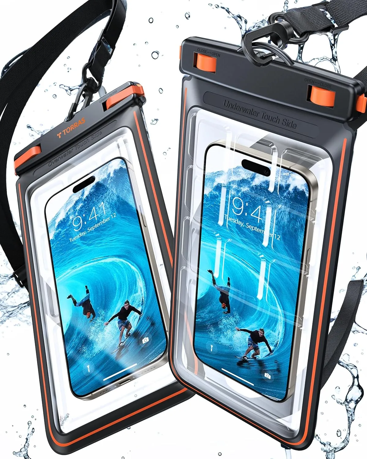 TORRAS 2 Pack IPX8 Waterproof Phone Pouch Floating, Underwater Screen Touchable, Waterproof Phone Case with Lanyard for iPhone 16 Pro Max 15 14 S24, Cell Phone Dry Bag Cruise Essentials 7.0", Black