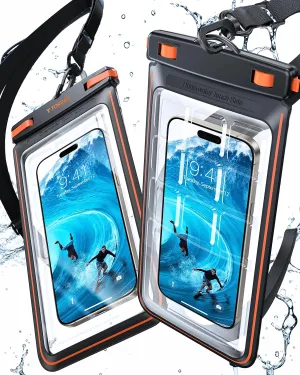 TORRAS 2 Pack IPX8 Waterproof Phone Pouch Floating, Underwater Screen Touchable, Waterproof Phone Case with Lanyard for iPhone 16 Pro Max 15 14 S24, Cell Phone Dry Bag Cruise Essentials 7.0", Black
