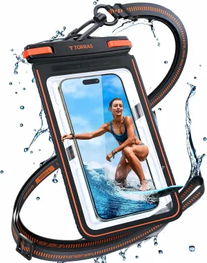 TORRAS IPX8 Waterproof Phone Pouch Floating, Underwater Screen Touchable, Waterproof Phone Case with Lanyard for iPhone 16 Pro Max 15 14 13 S25, Cell Phone Dry Bag Cruise Ship Essentials 7.0", Black